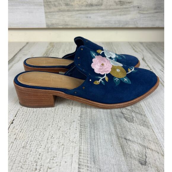 Soludos by Anthropologie Women’s 8.5 Blue Suede Floral Embroidered Slip-On Flats - Picture 4 of 8